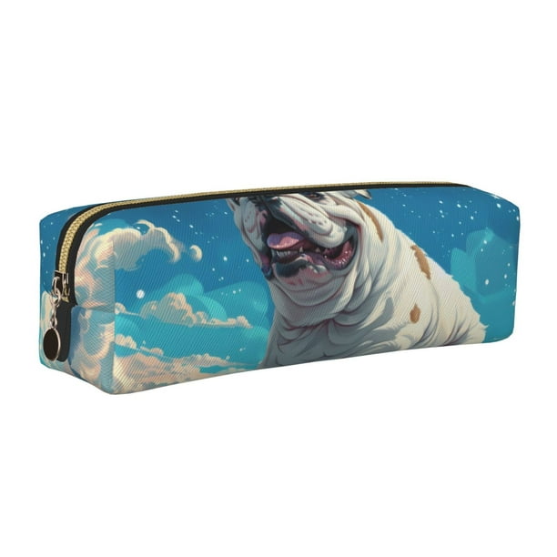 Disketp Starry Sky Cloud Bulldog Estuche de Lápices de Cuero con Cierre, Estuche Compacto para Papelería, Bolígrafos y Accesorios Pequeños