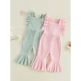 thumbnail image 3 of BemeyourBBs Toddler Baby Girl Summer Clothes Infant Baby Girls Waffled Romper Overalls One Piece Outfit Ruffled Flying Sleeve Backless Solid Color Flared Pants Jumpsuit 6 12 18 24 Months 2 3 4 Years, 3 of 9