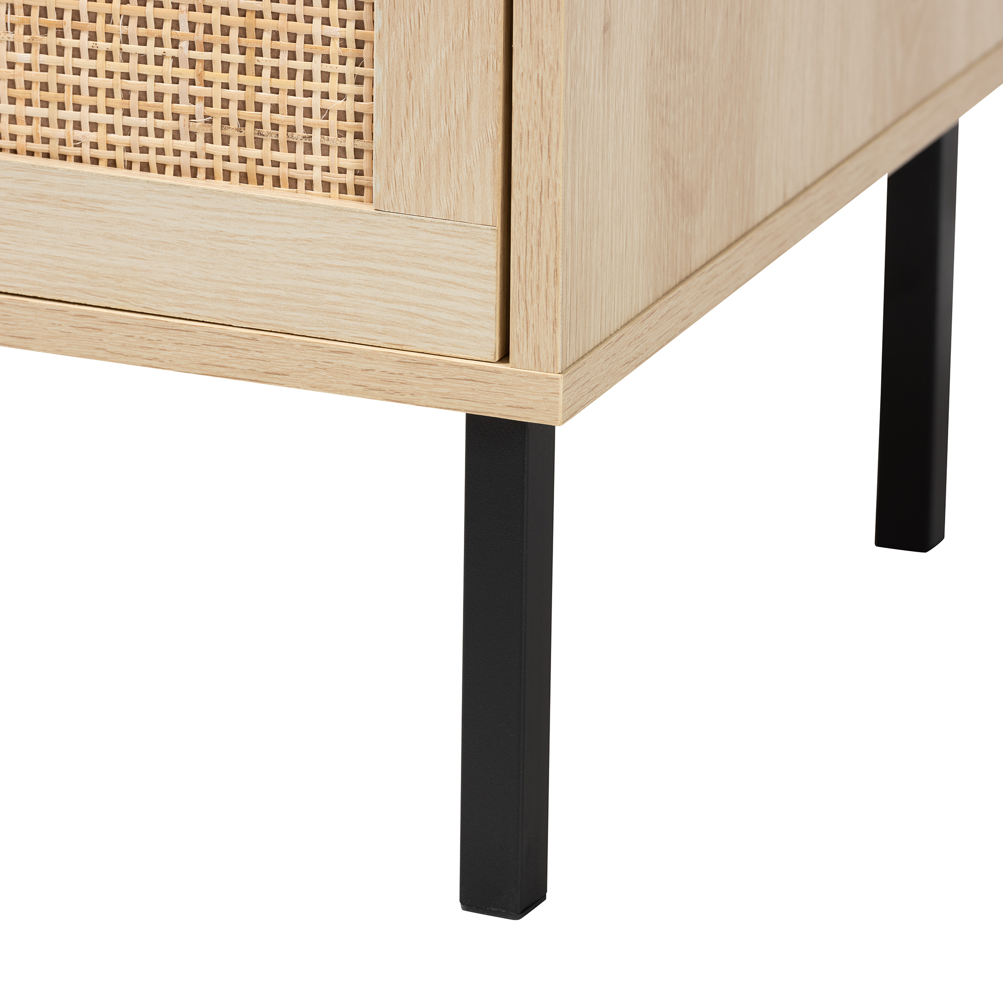 Baxton Studio Caterina Mid-Century Modern Transitional Natural Brown Finished Wood and Natural Rattan 1-Door End Table