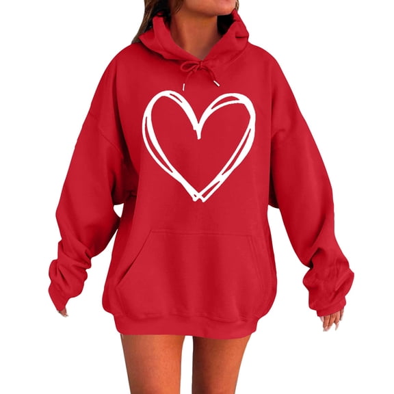 Womens Oversized Hoodies Winter Cute Sweatshirts Fleece Hooded Pullover 2025 Fashion Casual Tops Sweater Trendy Outfits, Red M