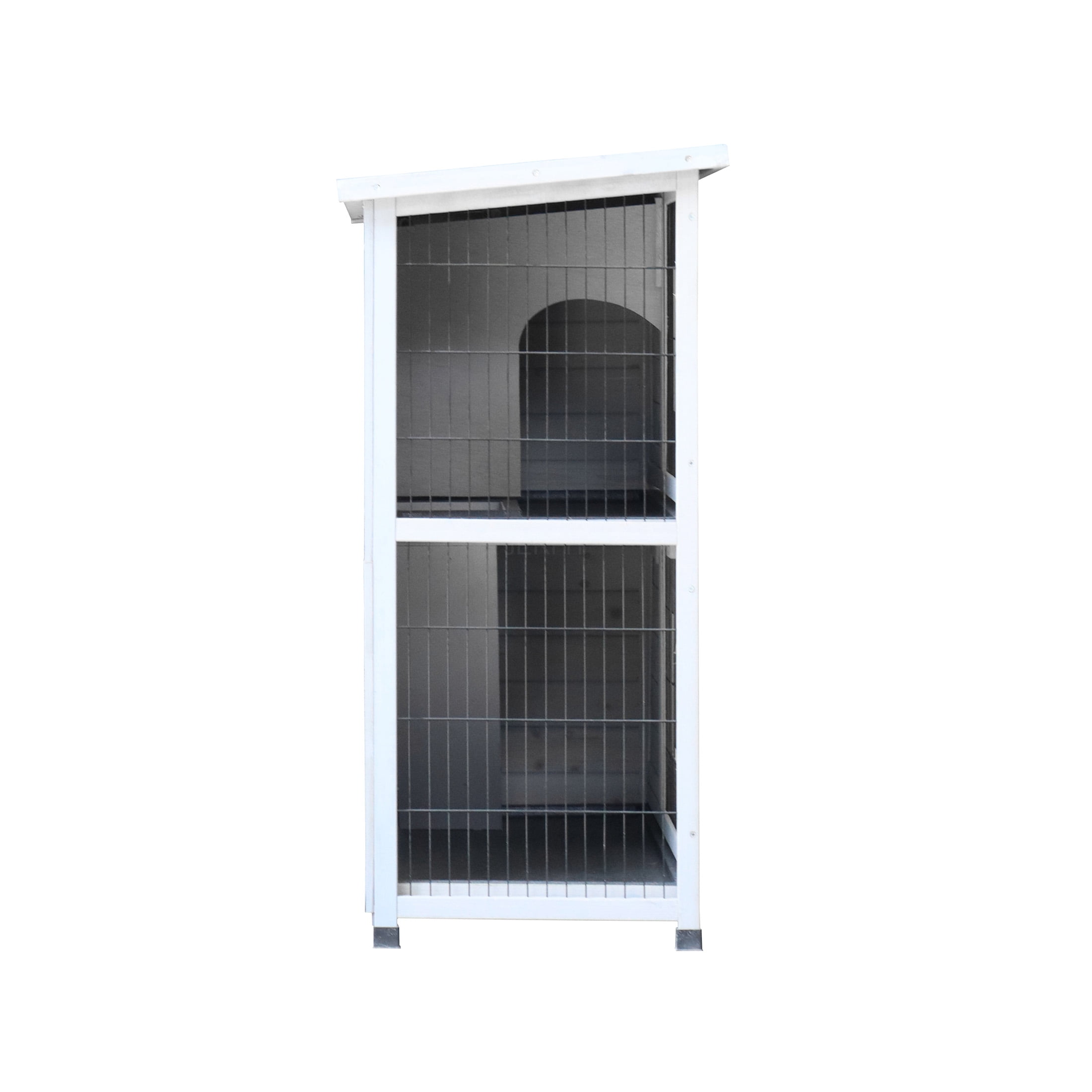JERFIT Outdoor Rabbit Hutch with Run, 2-Story Wooden Bunny Cage with Waterproof Roof, 2 Pull-Out Trays, No-Slip Ramp for Rabbits & Small Animals