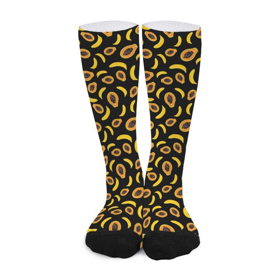 DIQADILA Papaya and Banana Pattern Print Long Socks