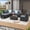 grey, variant on JOYURE 5 Pieces Patio Furniture set All-Weather Outdoor Wicker Sectional Conversation Sofa Rattan patio seating sofa with cushion and Glass Table and Ottoman for Porch Poolside,Beige
