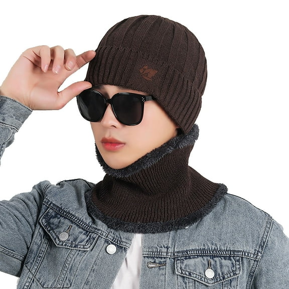 Herrnalise 2-Pieces Thick Winter Beanie Hat Scarf Set Warm Knit Hat Thick Knit Man