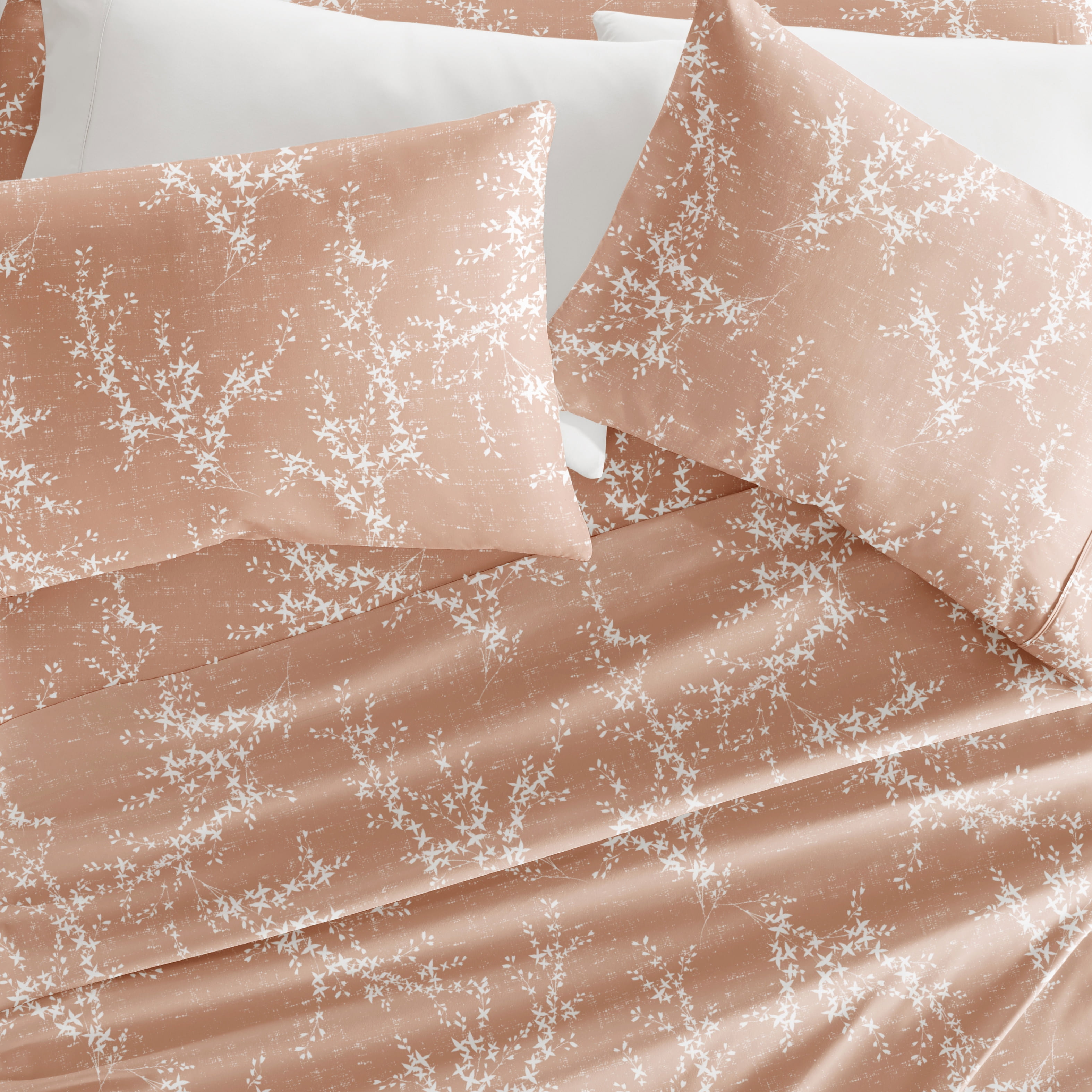 Noble Linens 4 Piece Pattern Microfiber Bed Sheets Set, Distressed Willow Apricot, King