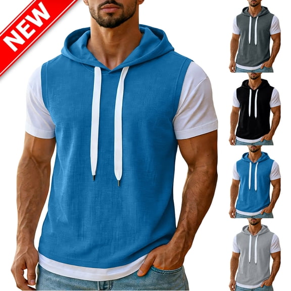 Taqqpue Short Sleeve Hoodies for Men Solid Color Cotton Hoodies Summer Sweatshirt Lightweight Breathable Workout Shirts Pullover Plus Size for Men