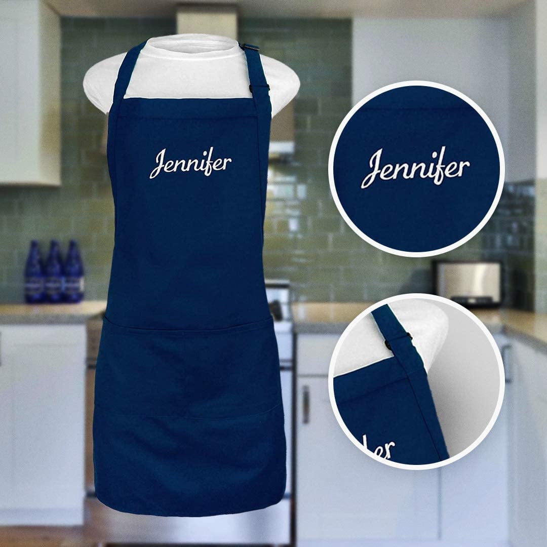 Kaufman Personalized Apron, Embroidered Name, Cotton Adjustable Bib Apron with Two Front