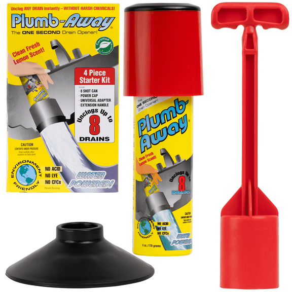 Plumb Away Drain Clog Remover & Pipe Cleaner, Lemon Scent Starter Kit, 8-Uses, Septic Safe. 6 oz 1ct