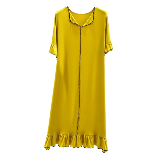 Timegard Chemises de Nuit pour Femmes à Volants Manches Courtes Col en V Confortables Douces Décontractées Amples Robes de Nuit