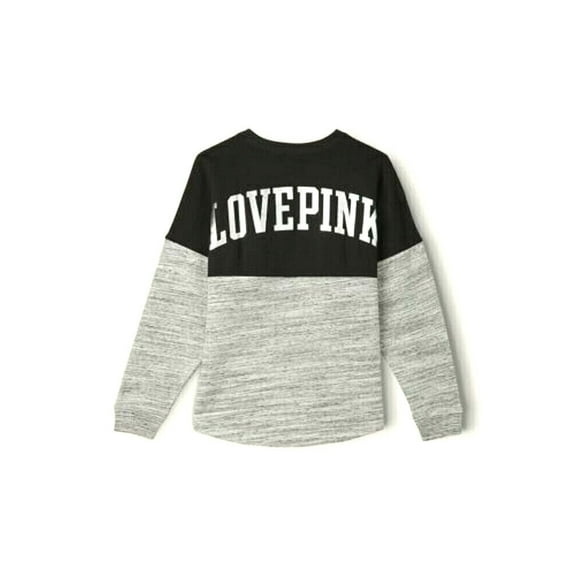 Victoria’s Secret Pink Varsity Crew Pullover Sweatshirt Colorblock Black and Gray Size XXL New