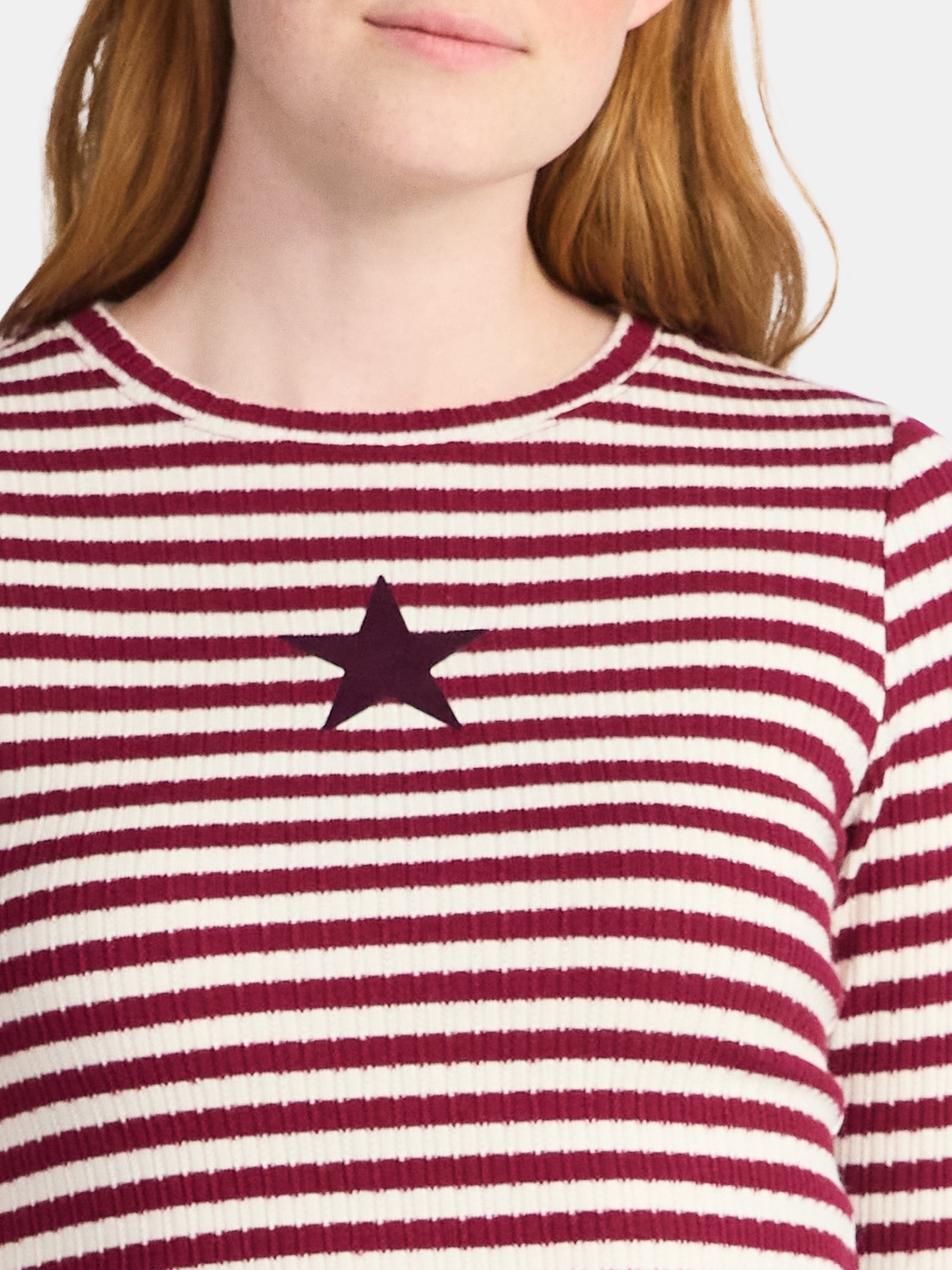 No Boundaries Graphic Striped Pointelle Long Sleeve Top, Womens