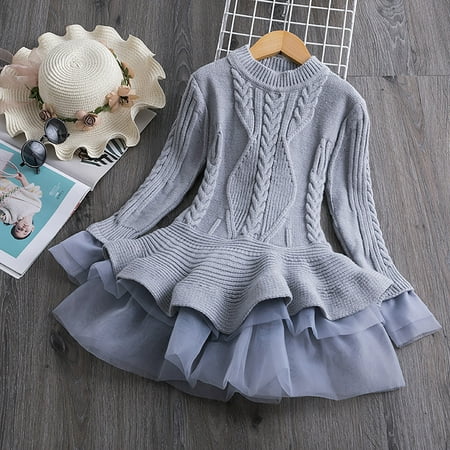

QISIWOLE Toddler Baby Girl Fashion Knitted Long Sleeves Princess Mesh Dress Girls Skirt Clearance