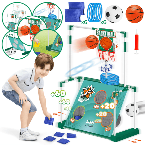 Huge Wave 5-in-1 Soccer Set for Boys Ages 3-8, Mobile Football Goal, Basketball, Indoor/Outdoor Games Toys for Kids Boys Girls, Christmas Birthday Gifts