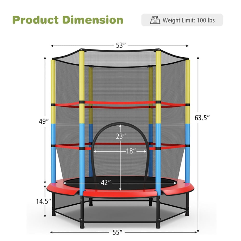 Spaco 55 Inches Kids Trampoline Recreational Bounce Jumper with Safety Enclosure Net, Bounce Trampoline for Outdoor as Garden, Park