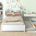 thumbnail image 2 of HSUNNS Full Bed Frame with Trundle and Storage Bookcase, Platform Full Size Bed with Pull Out Trundle, Solid Wood Trundle Bed with Headboard and Footboard, No Box Spring Needed, White, 2 of 12