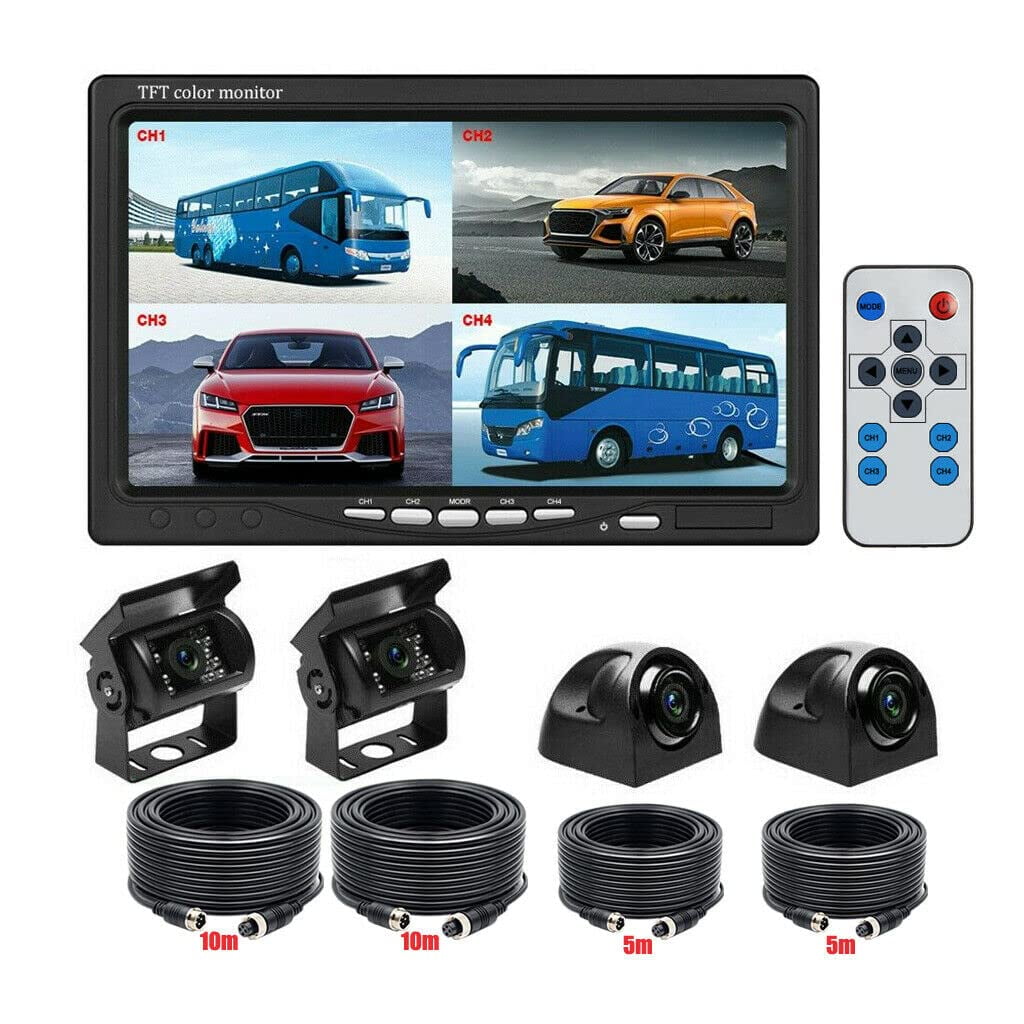Bileeko 7" HD Backup Rear View Camera Quad Split Monitor +4X Front Side