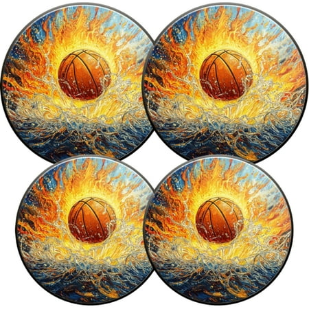 

Electric Stove Burner Covers 4 Pcs Round Gas Burner Cover 8 and 10 Inch Basketball in Fiery and Watery Explosion