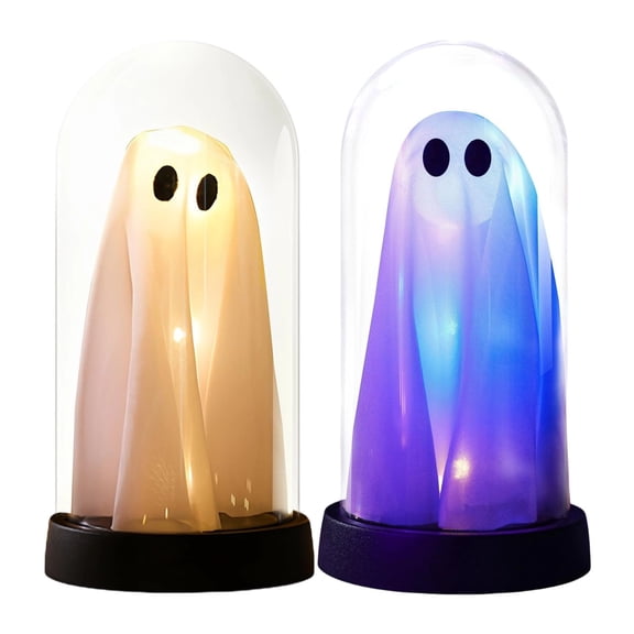 Halloween Night Light Ghost Cloche Dome Color Changing LED Battery Tabletop Lamp by OVFUIZ