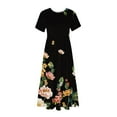 thumbnail image 3 of Penkiiy Women's Summer Casual Short Sleeve Crewneck Floral Print Swing Dress Flowy Tiered Maxi Beach Dress with Pockets 2XL Black, 3 of 4