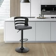 thumbnail image 4 of Khalia Adjustable Swivel Gray Faux Leather and Black Wood Bar Stool with Black Base, 4 of 11