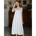 thumbnail image 5 of Defitshape Women's Cotton Victorian Nightgown Sleeveless Chemsie Soft Long Sleep Dress Vintage Summer Sleepwear V Neck Cute Spring Cami Nighties White Small, 5 of 5
