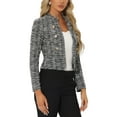 thumbnail image 4 of BLAZER DE TWEED PARA MUJER CHIC INSPIRADOR CON CUELLO ALTO, CORTO Y ABIERTO, NEGRO, 4 of 6