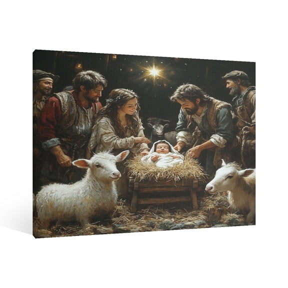 Vintage Jesus Nativity Scene Canvas Wall Art Paint Framed , Christian Watercolor Jesus Wall Art Decor,Christmas Wall Religious Artwork for Home Living Room,Bedroom Wall Decor