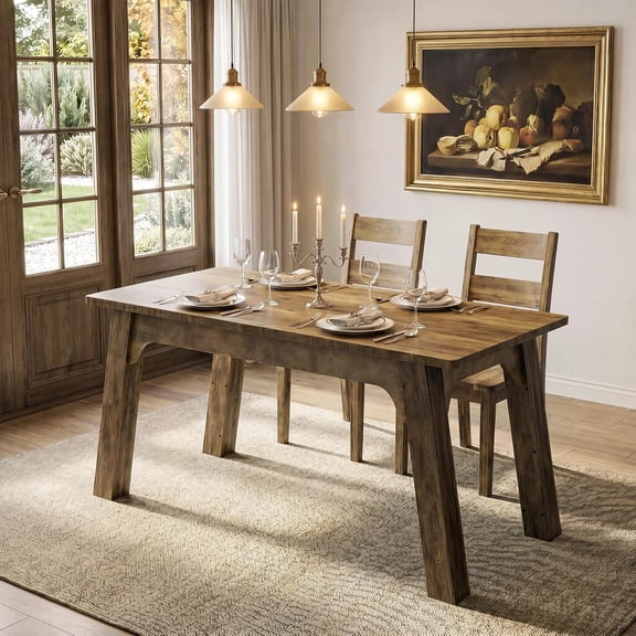 Finmind 63" Rectangular Dining Table, Modern Kitchen Table with Heavy Duty Legs for Dining Room, Brown
