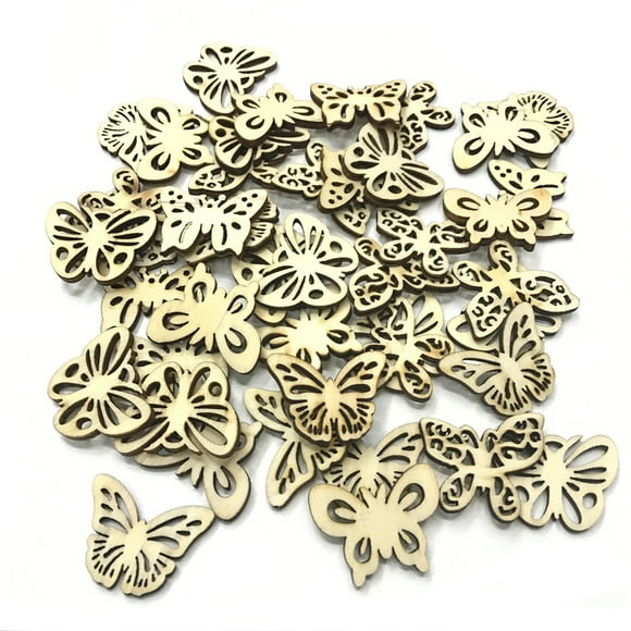 Coofit 50PCS Wood Cutout Decorative Butterfly Shape Wood Slice Wood Embellishment