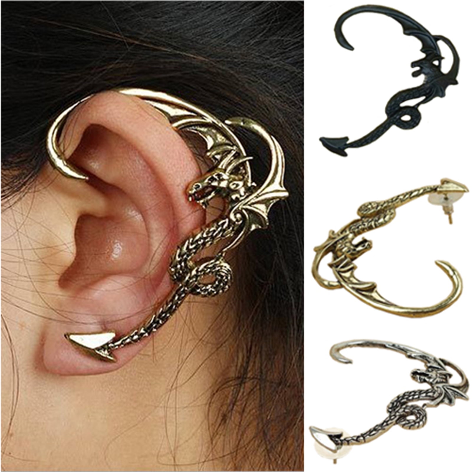 Ear Charms Art Gecko Ear Cuff Non-Pierced Reversible Right Earring Clip Rhodium On Sterling Silver