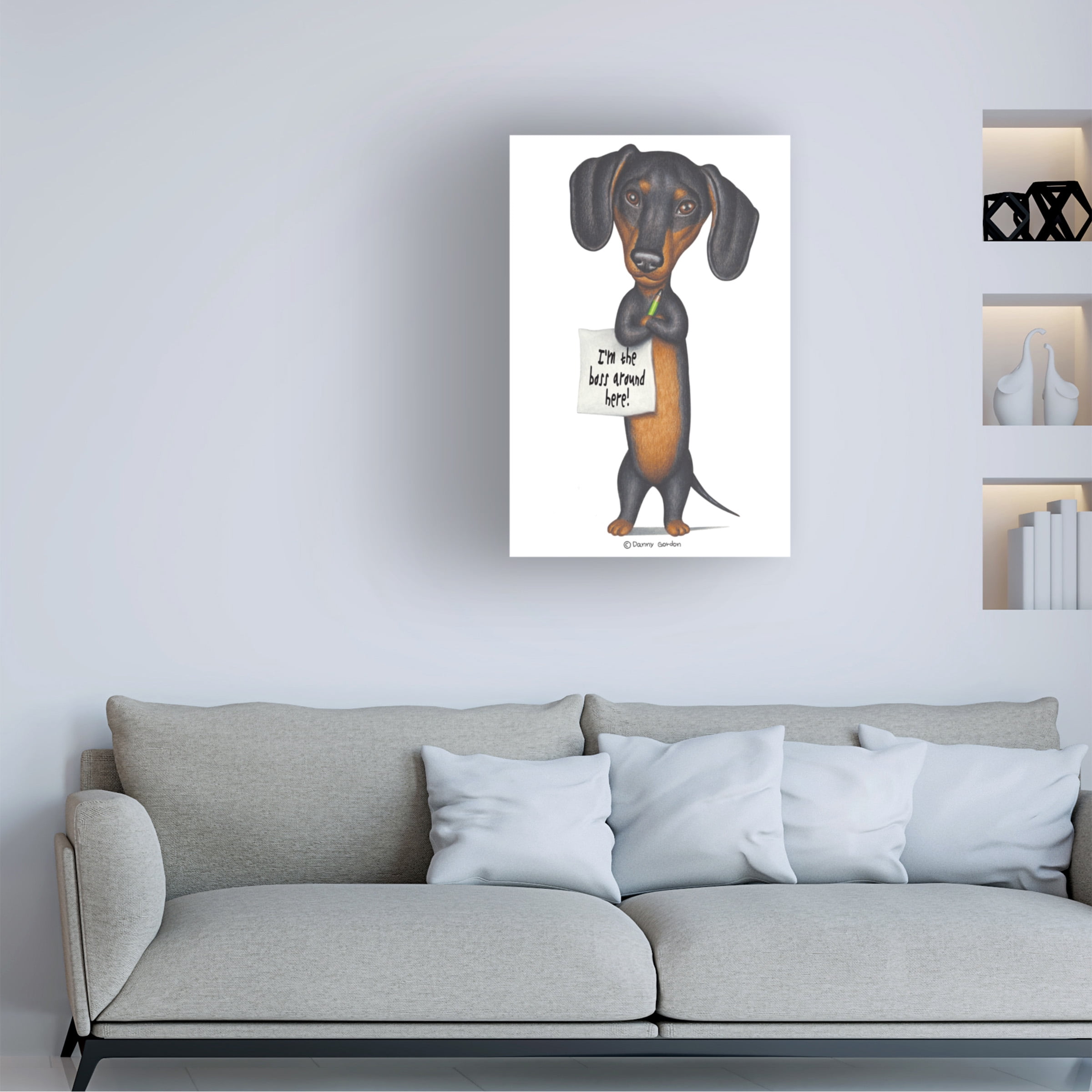 Danny Gordon Art 'Black Dachshund Holding Green Pencil' Canvas Art