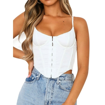 

Women Padded Corset Crop Top Boning Bustier Backless Padded Camis Camisole Tops Low Cut Cropped Streetwear
