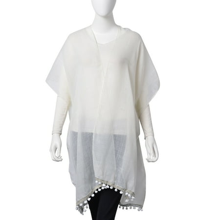 80% Rayon 20% Polyester (Scarf White 20% Viscose 80% Polyester Lace Kimono Swimsuit Beach Cover Ups with Mini Pompom Lining One)