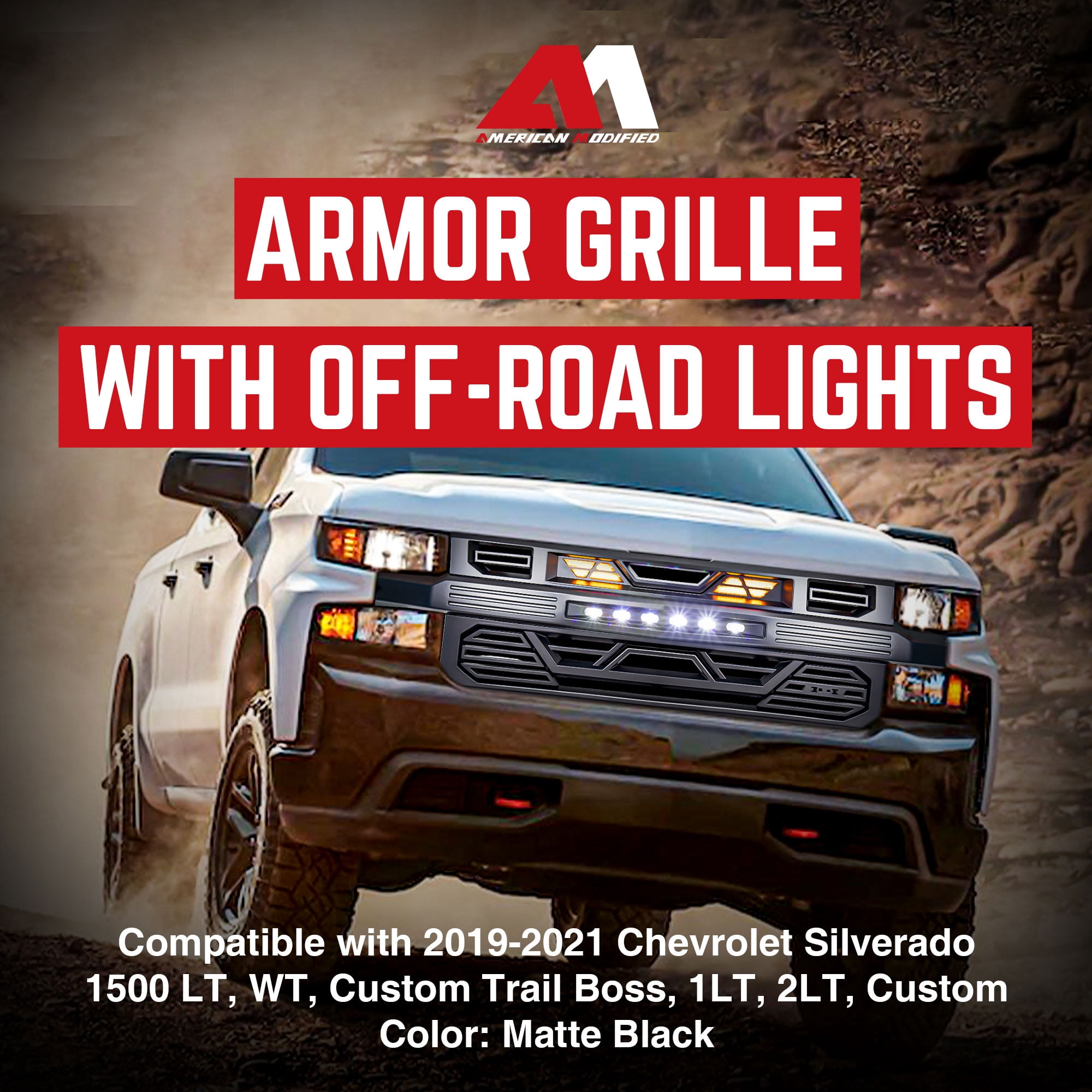 AMERICAN MODIFIED Grille w/LEDs for 19-21 Chevy Silverado 1500, Matte Black