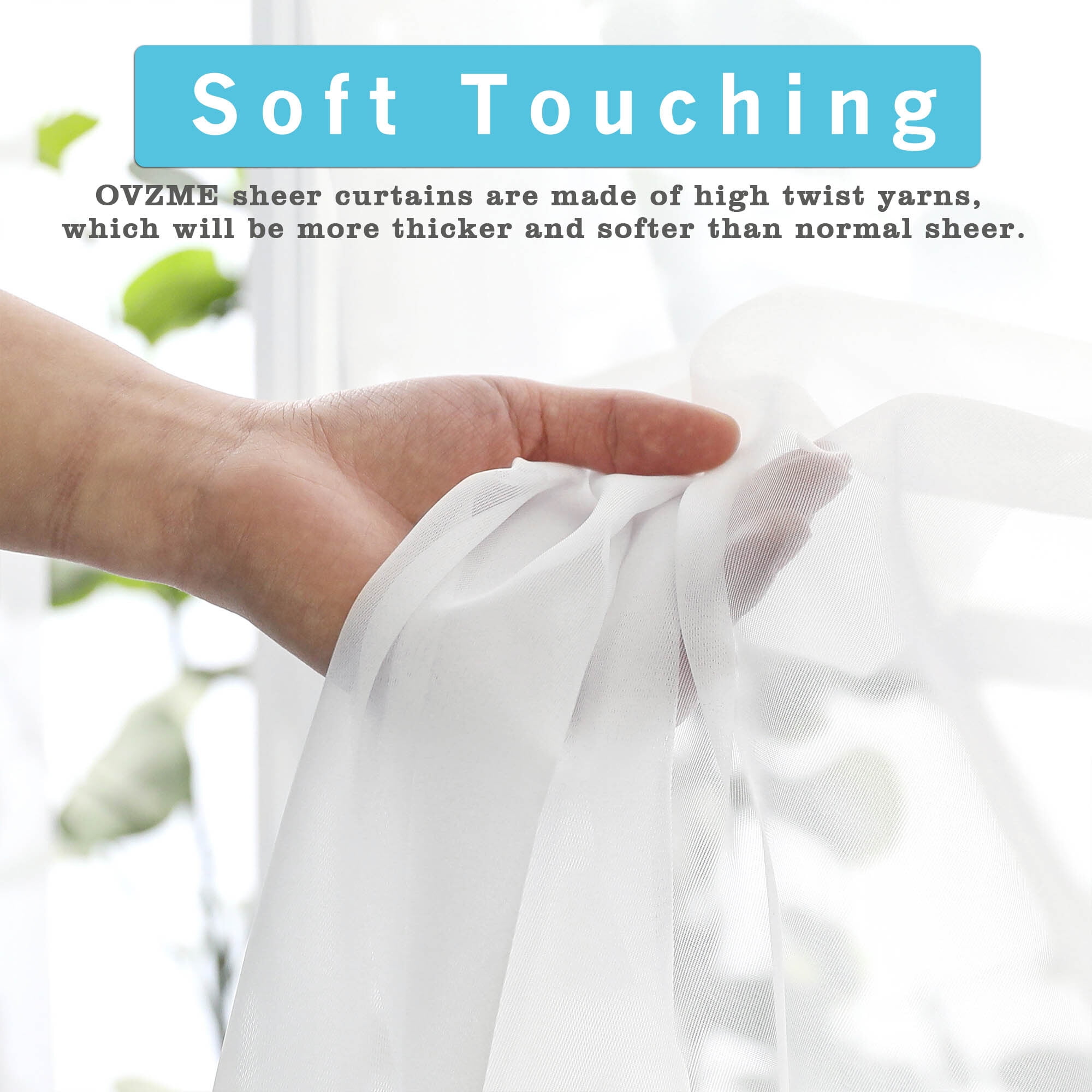 OVZME White Sheer Curtains 84 Inch Length 4 Panels, Semi Transparent Voile Rod Pocket Sheer Window Drapes for Bedroom Bed Canopy Living Room Dining Wedding Party Backdrop, 4 Pack of 40W x 84L inch