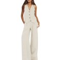 thumbnail image 1 of Cathalem Pants Set Women 2 Piece Lightweight Wide Leg Pants Suit Set,Beige L, 1 of 5