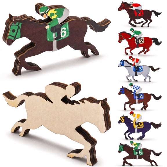 Threns 6Pcs Horse Racing Table Decor Double Sided Wooden Horse Party Table Centerpiece Derby Party Decor for Living Room Dining Room Kitchen Shelf