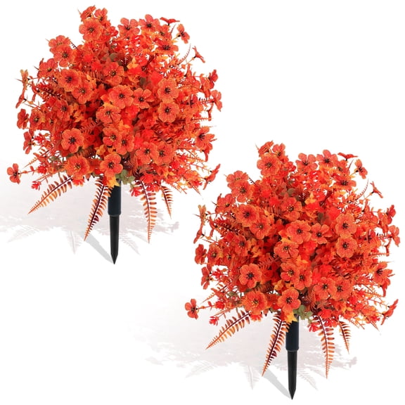 HKKDKTA 2 Pack Fall Faux Shrub for Outdoor,22 Inch Artificial Topiary Ball Tree with Ground Spikes,UV Resistant Fake Bushes Tree for Porch Garden Autumn Decor