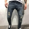 thumbnail image 6 of safuny Jeans Denim Pants for Men Fashion Fall Winter Long Trousers Soft Hole Bottom Solid Color Comfy Lounge Casual High Waist Blue 32, 6 of 8
