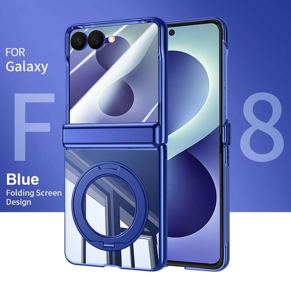 GJL Magnetic Shockproof Case for Samsung Galaxy Z Flip8, Hard PC Protective Cover with Ring Kickstand, Built-in Tempered Glass Screen Protector, Automatic Hinge Protection, Blue