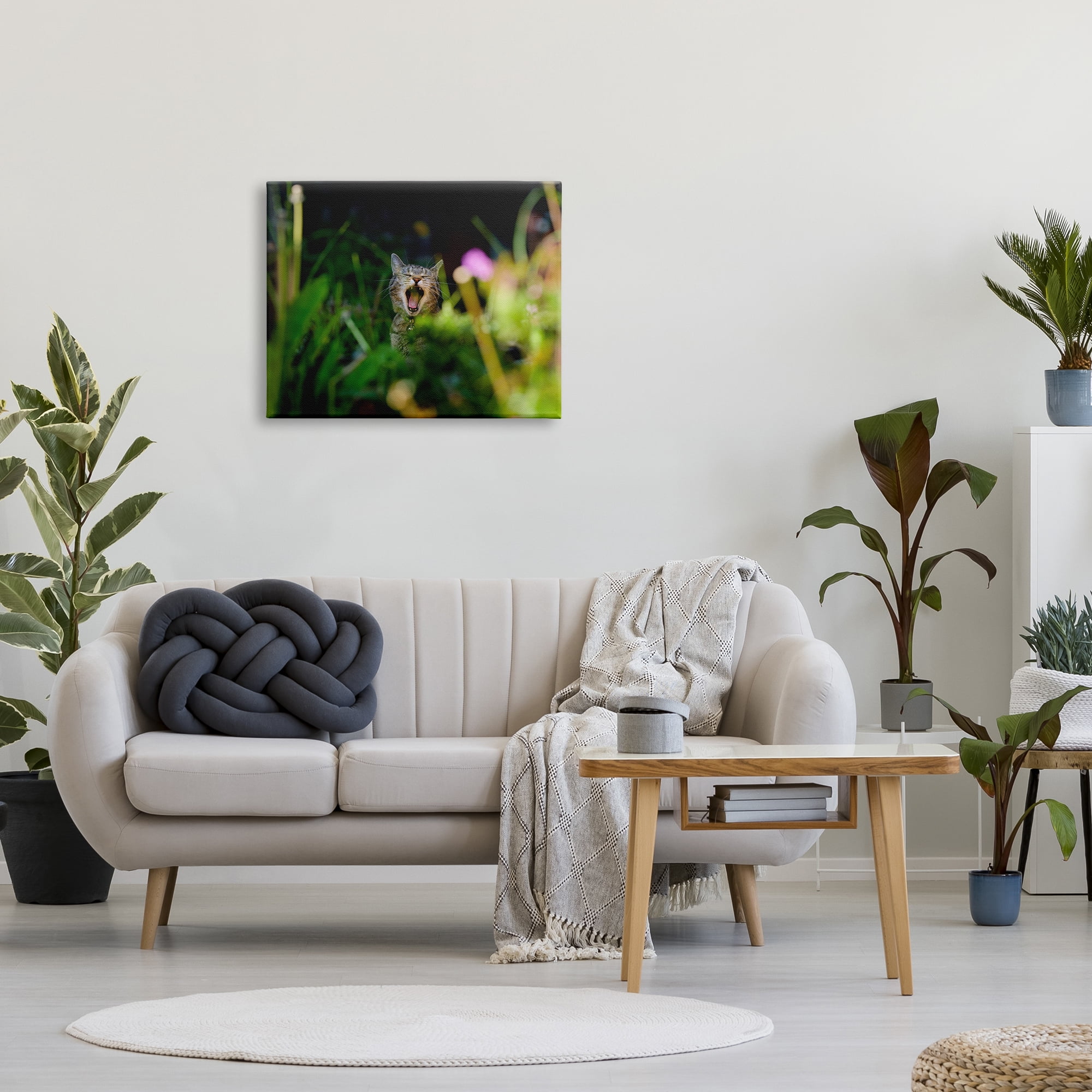 Stupell Industries Yawning Cat in Grass Animals & Insects Photography Gallery Wrapped Canvas Art Print Wall Art, 30 x 24