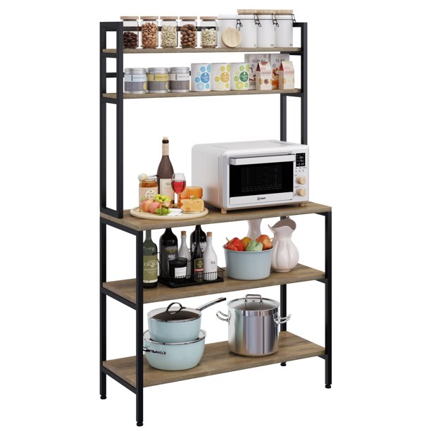 Homfa 5 Tier Kitchen Hutch, Microwave Oven Stand with Metal Frame, Wood