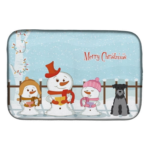 Merry Christmas Carolers Miniature Schanuzer Black Dish Drying Mat