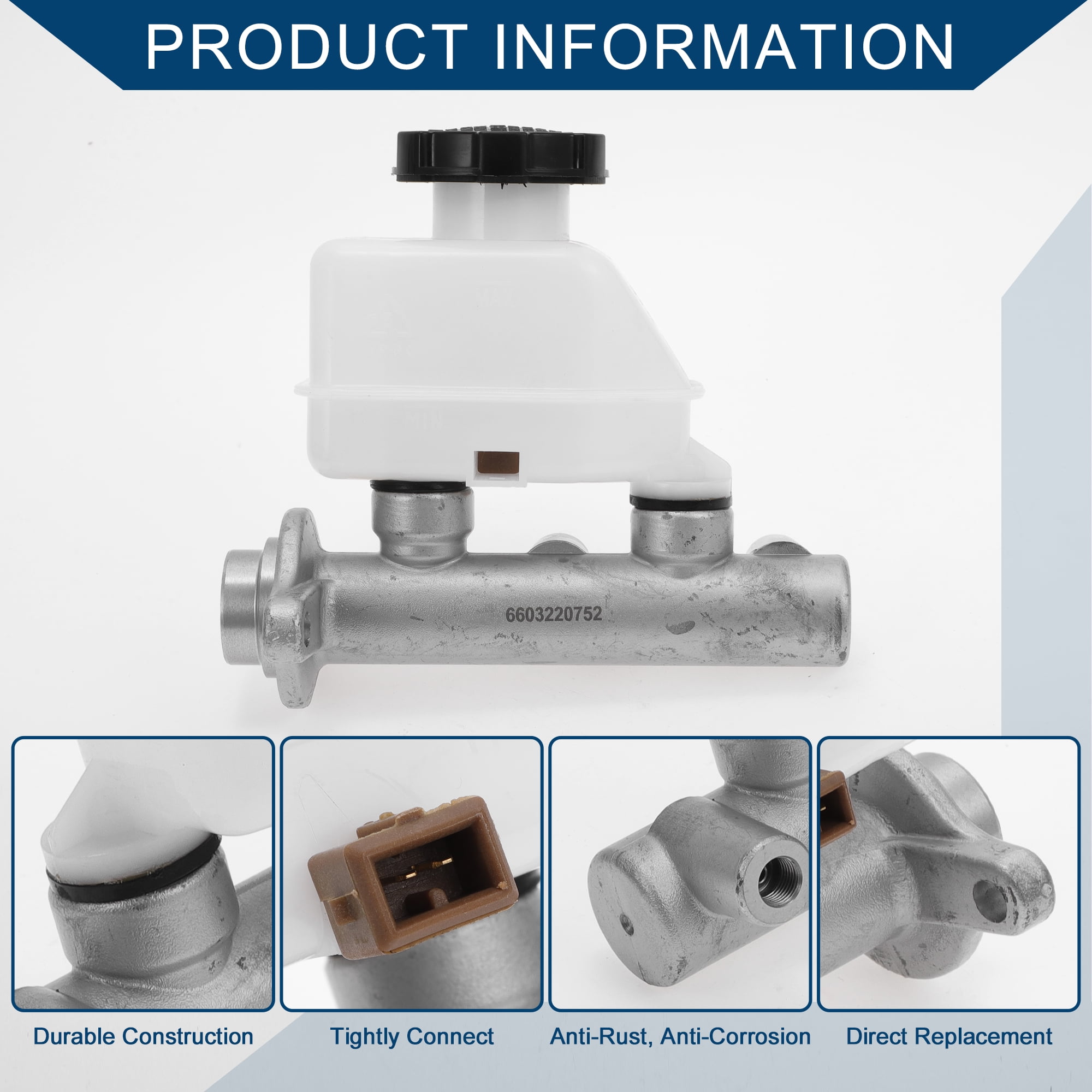 Unique Bargains No.5851029010 Brake Master Cylinder with Reservoir for Hyundai Elantra 1996-2000 Engine Compartment Hydraulic Master Cylinder Durable Aluminum Alloy Plastic 1 Pc Silver Tone White