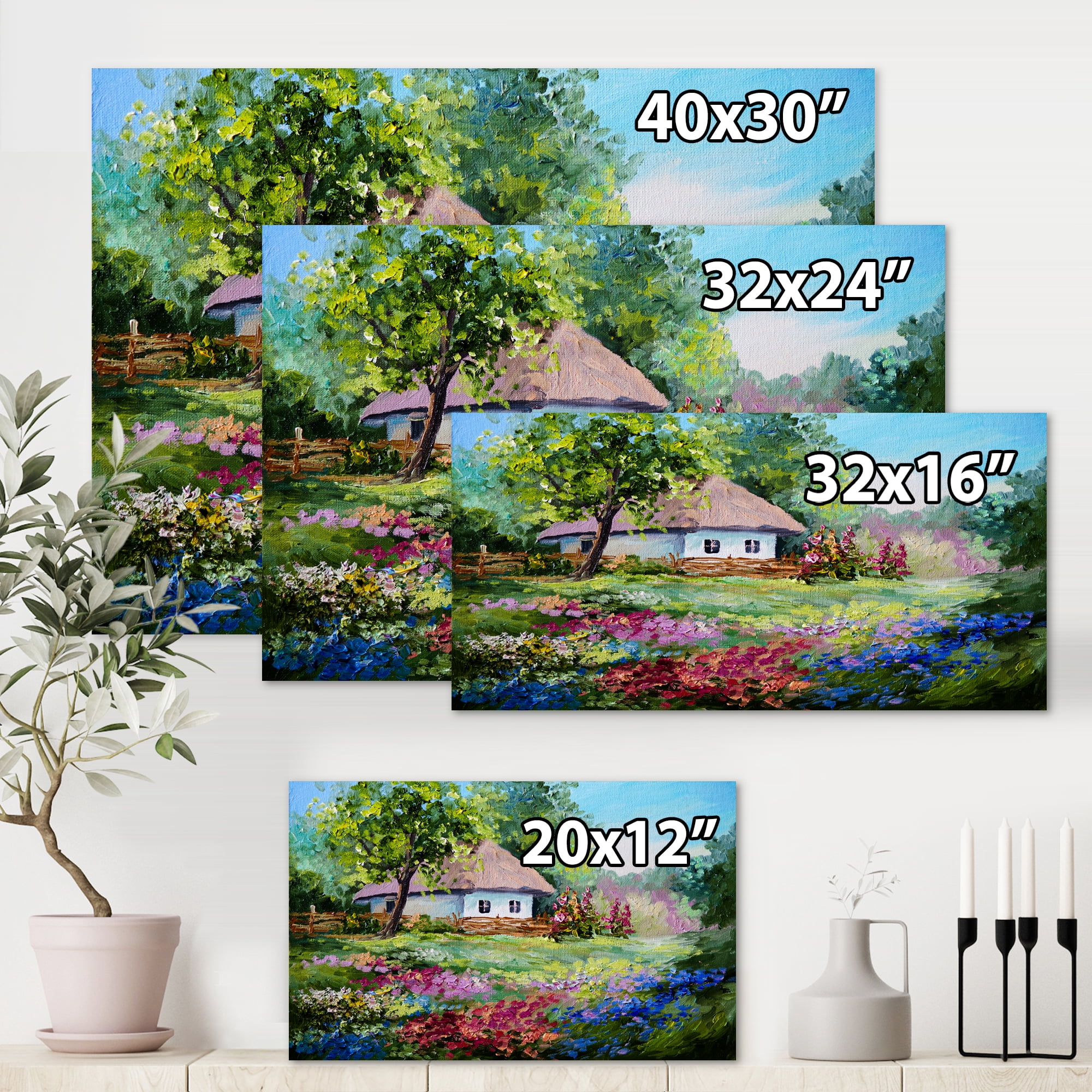 Designart ' House With Blossoming Flowers On The Mountain I ' Traditional Canvas Wall Art Print