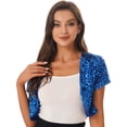 thumbnail image 3 of Zaldita Womens Sequin Jacket Open Front Blazer Casual Short Sleeve Bolero Shrug Cardigan Coat Blue One Size, 3 of 7