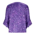 thumbnail image 4 of Purple Women V Neck Tshirts Casual Tee Tops for Women Ruffle 3/4 Length Bell Sleeve Floral Graphic Loose Fit Ruched Fall Summer Shirts 2025 Clothes Fashion M, 4 of 5