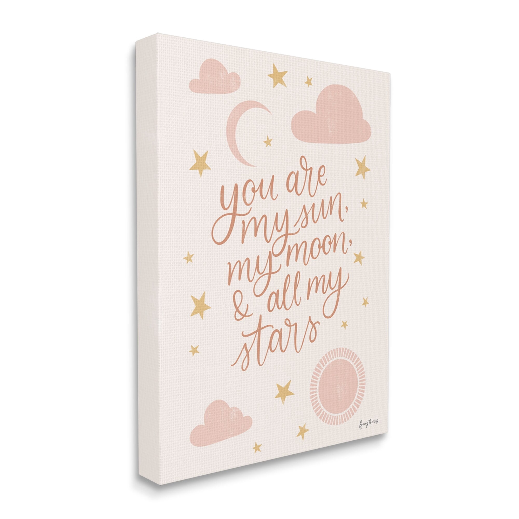 Stupell Industries My Sun Moon and Stars Children's Pink Sky Graphic Art Gallery-Wrapped Canvas Print Wall Art, 36x48, by Becky Thorns