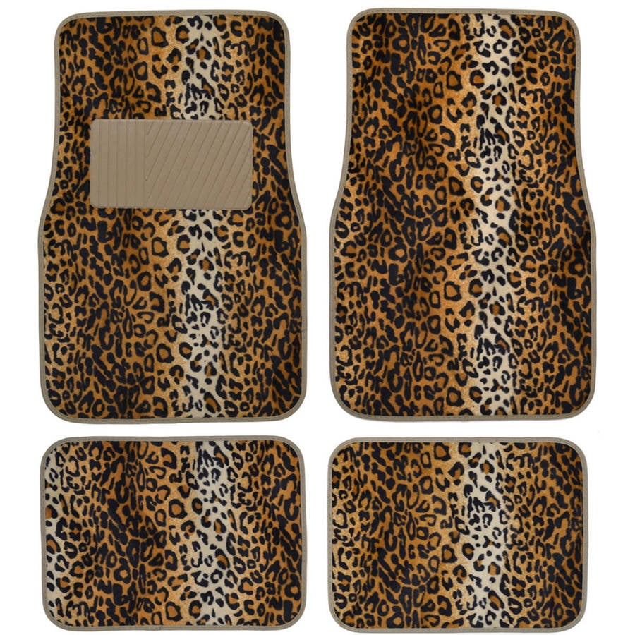 BDK Leopard Car Floor Mats, Animal Prints Mat, 4 Pieces, Beige