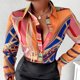 thumbnail image 5 of Blusas De Verano Blusas básicas estampadas Camisa con cuello en V Mujer Manga larga Traje diario (Naranja XL) Ygjytge para Mujer Naranja T L, 5 of 8